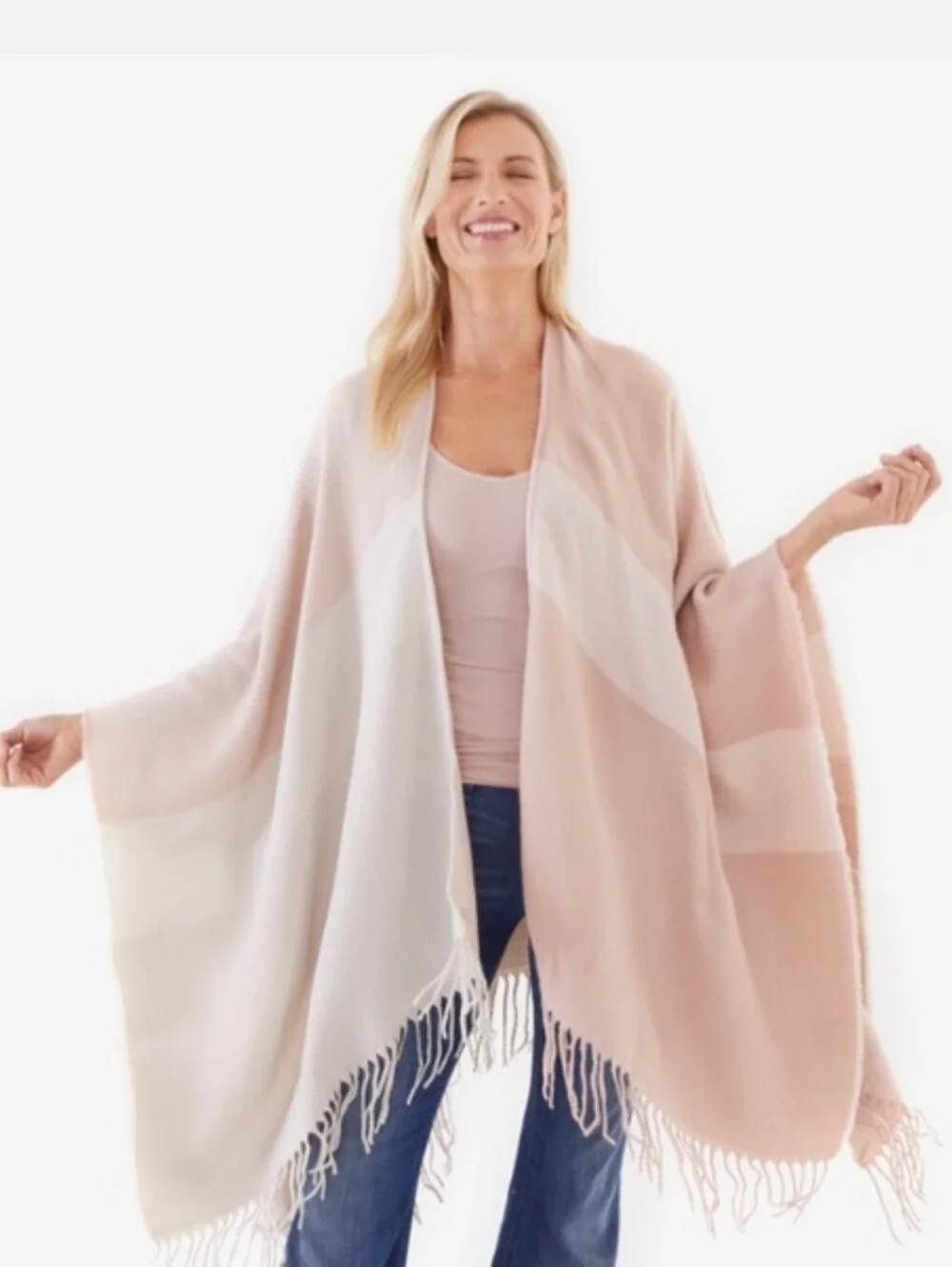 Soia & Kyo Blush Cream Ivory Soft Woven Knit Wrap Fringe NWT One Size Fits Most